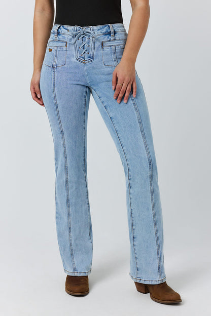 Ringers Western Rodeo Rose Womens Lace Front Mid Rise Bootleg Jean