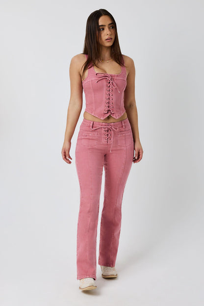 Ringers Western Rodeo Rose Womens Lace Front Mid Rise Bootleg Jean - Washed Pink