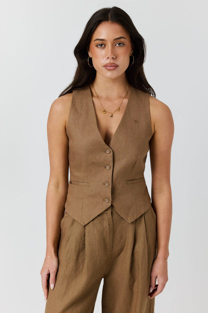 Ringers Western Zahra Womens Linen Vest - Caramel