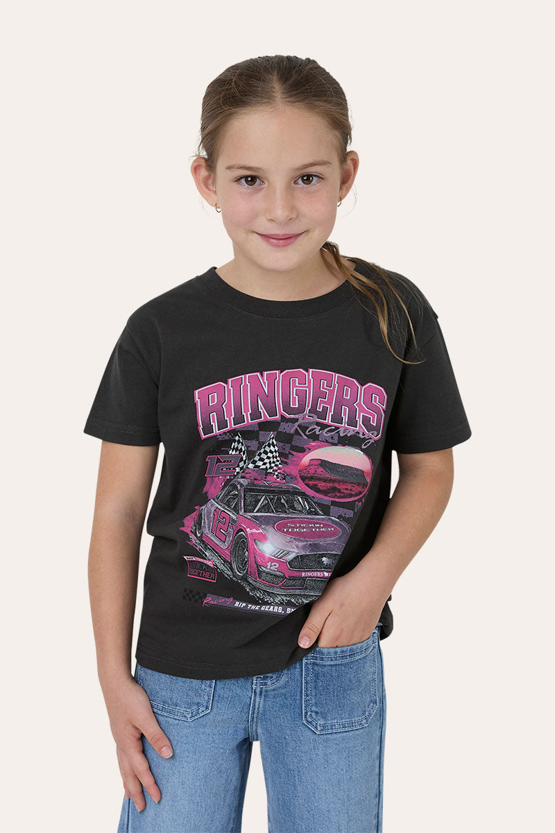 Ringers Western Ringers Racing Kids Girls T-Shirt - Charcoal