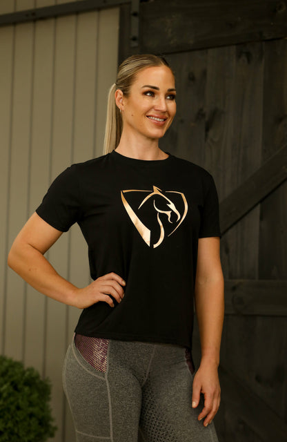 BARE Equestrian Black &amp; Rose Gold Logo T-Shirt