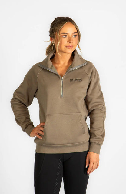BARE Equestrian Quarter Zip Teddy Pullover Sweater - Walnut
