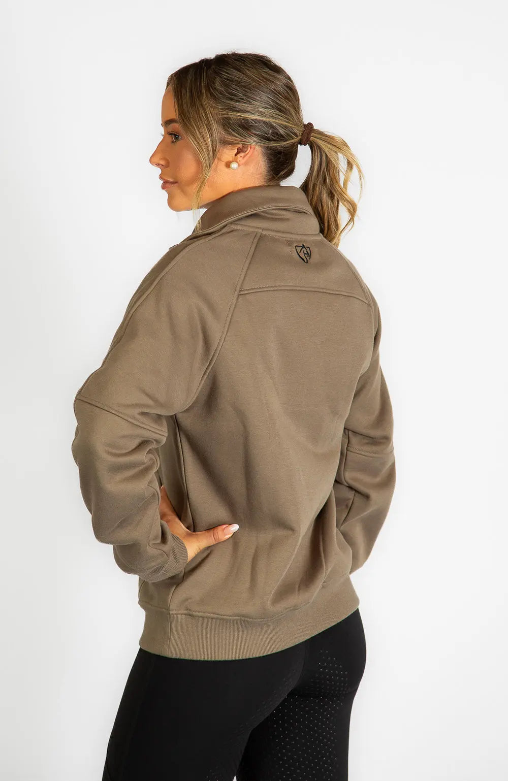 BARE Equestrian Quarter Zip Teddy Pullover Sweater - Walnut
