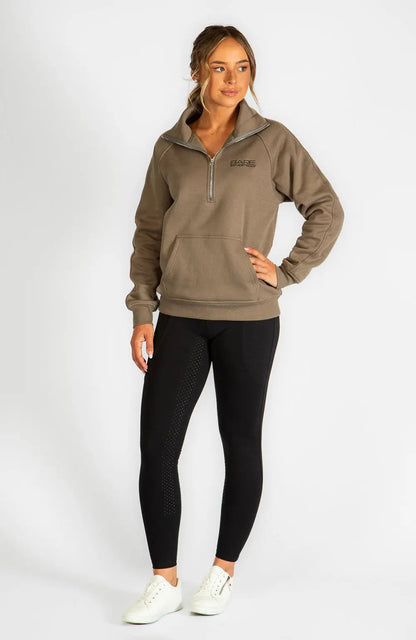 BARE Equestrian Quarter Zip Teddy Pullover Sweater - Walnut