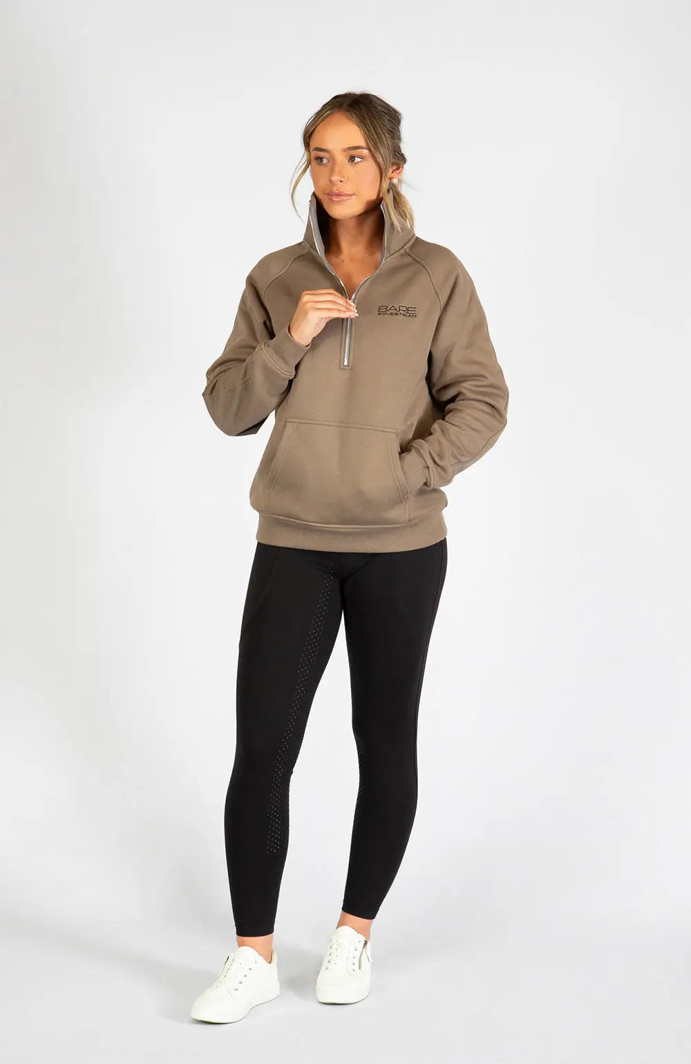 BARE Equestrian Quarter Zip Teddy Pullover Sweater - Walnut