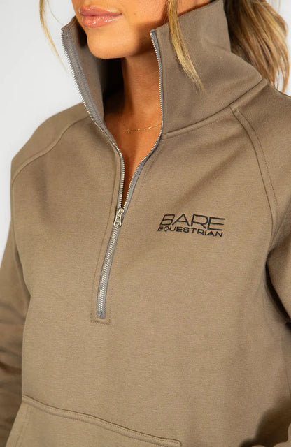 BARE Equestrian Quarter Zip Teddy Pullover Sweater - Walnut