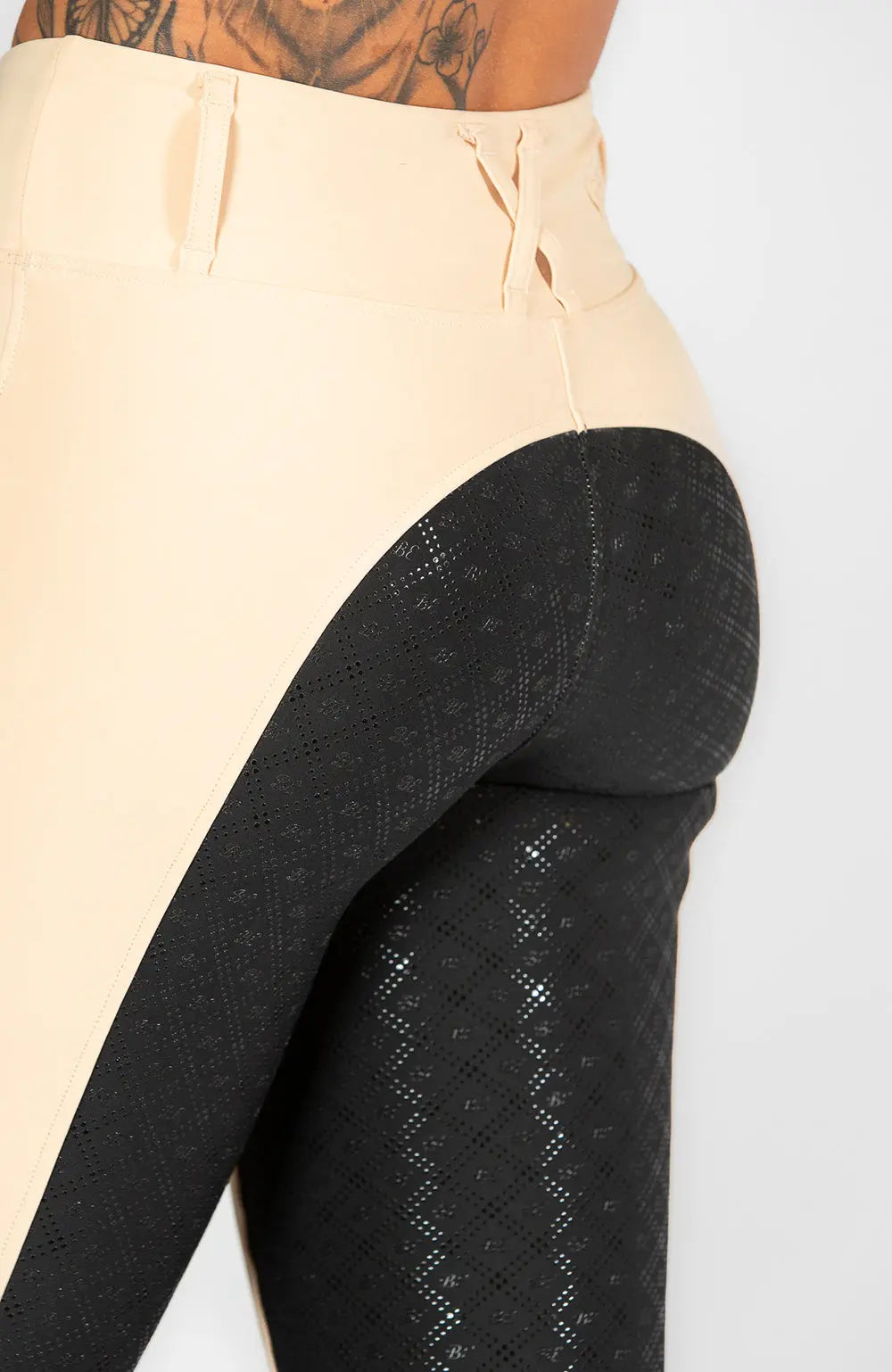 BARE Equestrian Sculpt Hybrid Riding Breeches - Stone/Black Seat