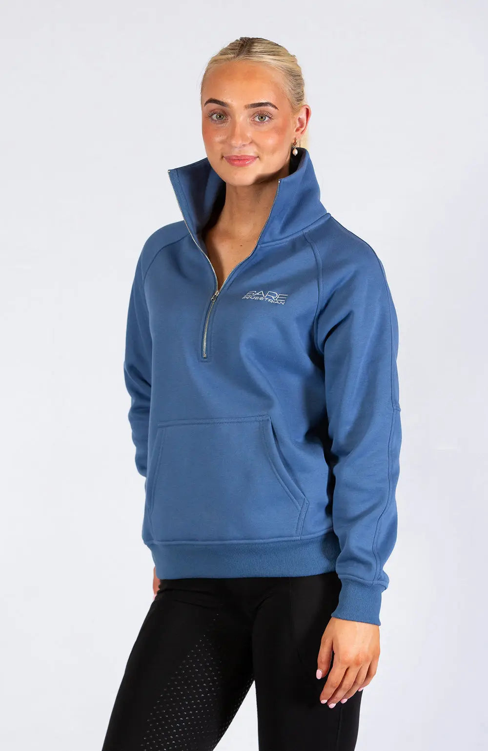 BARE Equestrian Quarter Zip Teddy Pullover Sweater - Windsor Blue