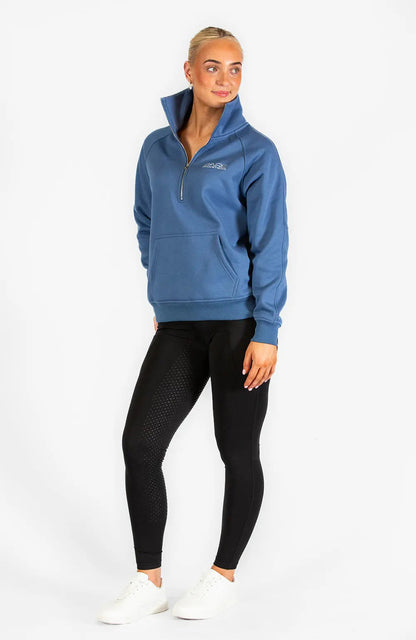 BARE Equestrian Quarter Zip Teddy Pullover Sweater - Windsor Blue