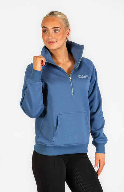 BARE Equestrian Quarter Zip Teddy Pullover Sweater - Windsor Blue