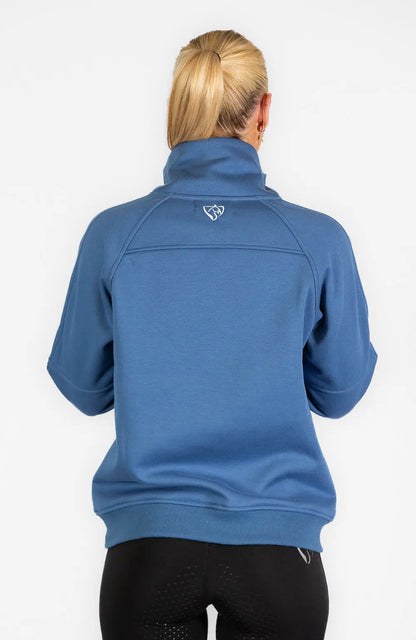 BARE Equestrian Quarter Zip Teddy Pullover Sweater - Windsor Blue