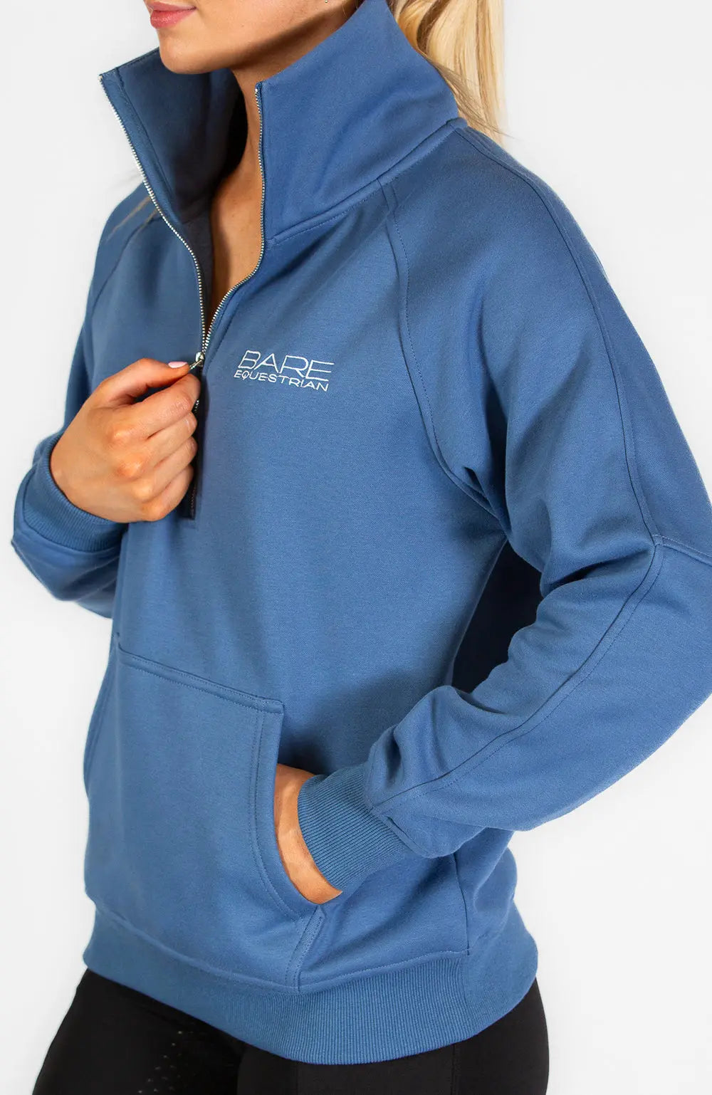 BARE Equestrian Quarter Zip Teddy Pullover Sweater - Windsor Blue