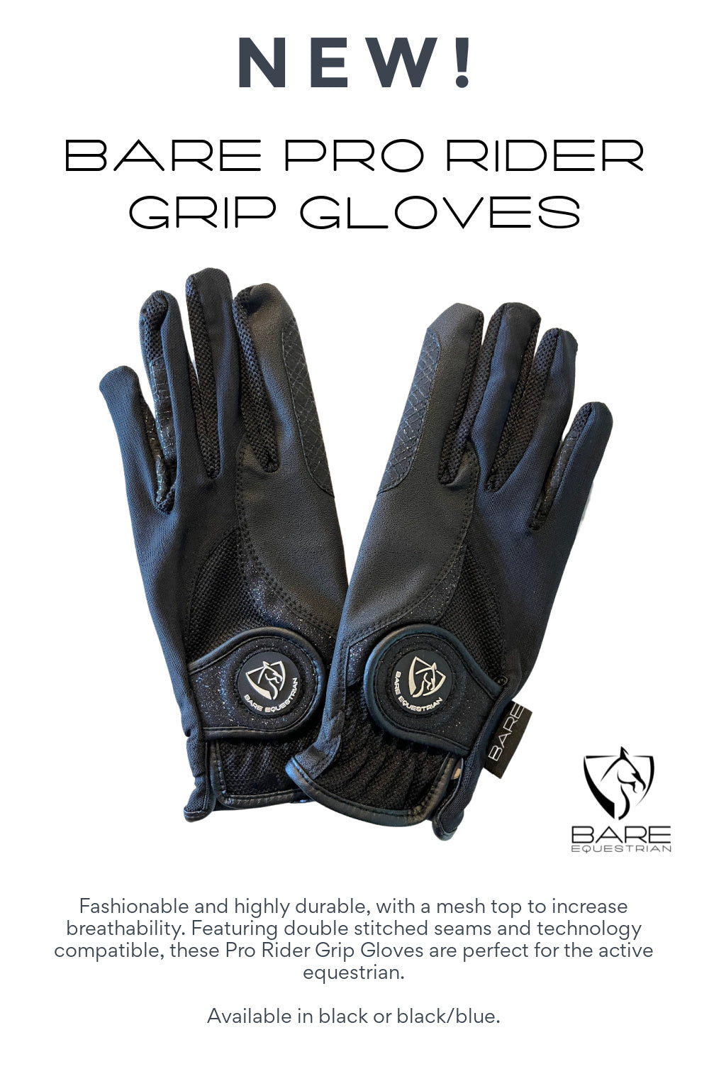 BARE Equestrian Pro Rider Mesh Grip Gloves
