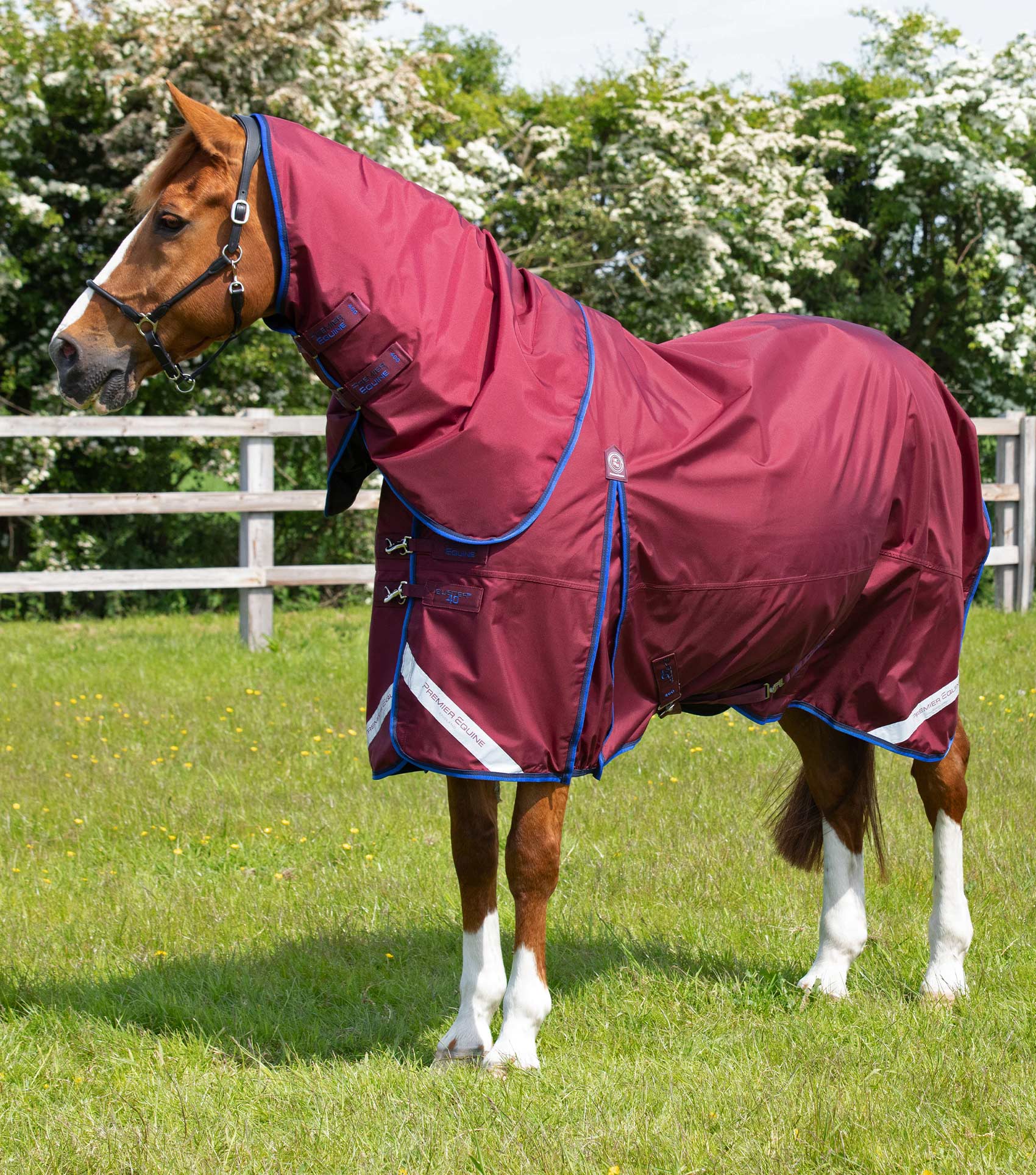 Description:Buster 40g Turnout Rug with Classic Neck Cover_Colour:Burgundy_Position:1