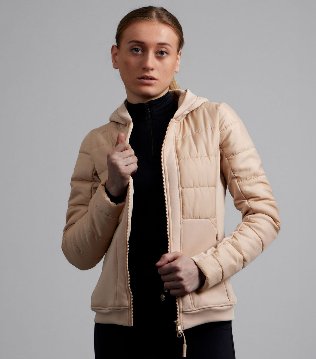 Description:Agata Hooded Riding Jacket_Colour:Champagne_Position:1