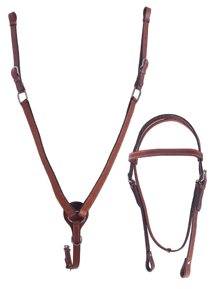 Double Hill Headstall &amp; Breastplate Set Brown