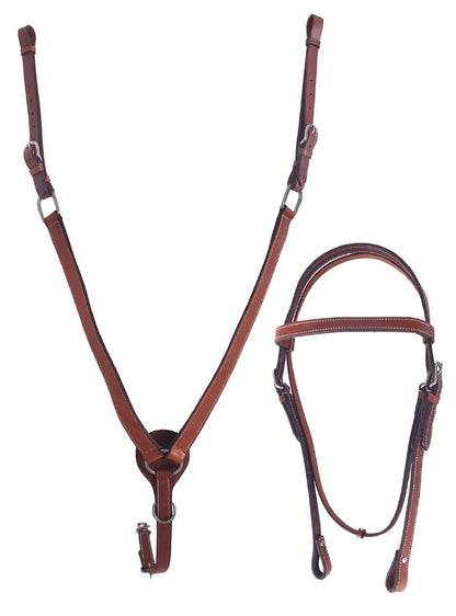 Double Hill Headstall &amp; Breastplate Set Brown