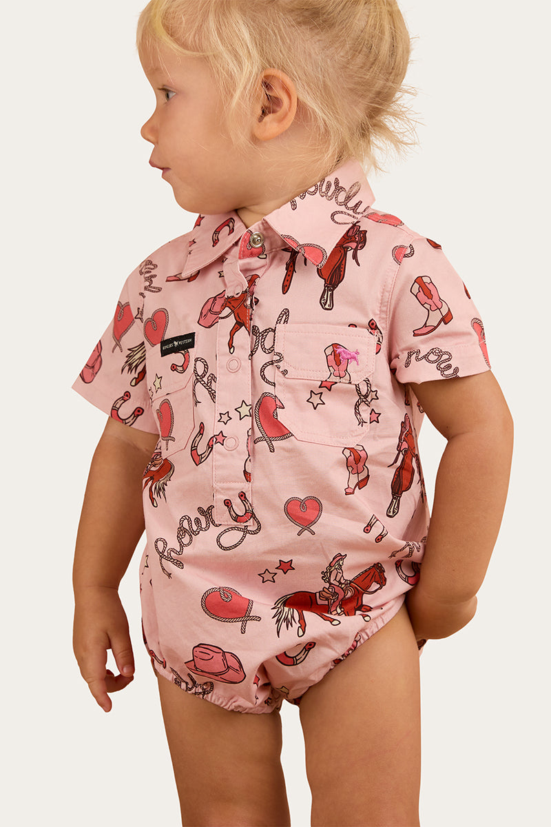 Ringers Western Mini Cowgirl Babies Short Sleeve Work Shirt Romper
