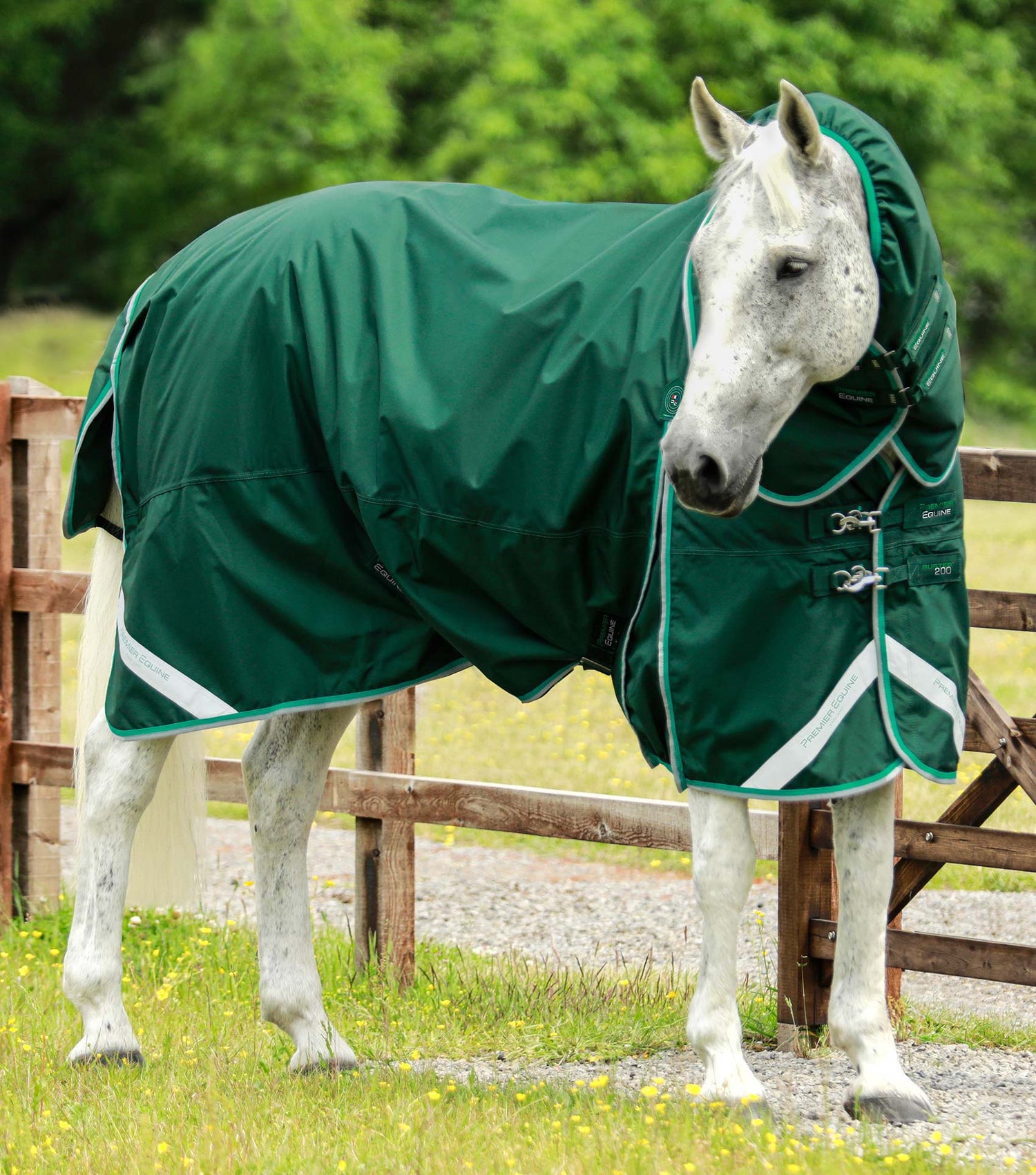 Description:Buster 200g Turnout Rug with Snug-Fit Neck Cover_Colour:Green_Position:1