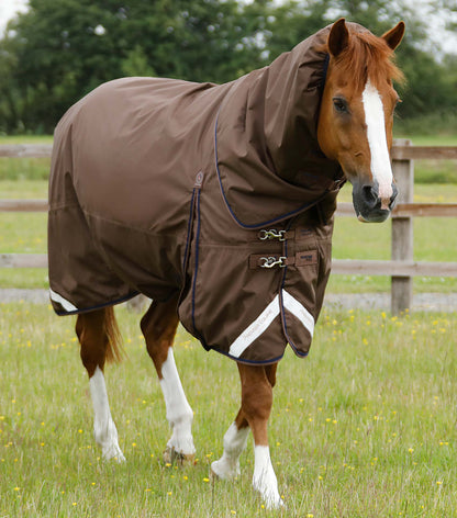 Description:Buster 400g Turnout Rug with Snug-Fit Neck Cover_Colour:Brown_Position:1