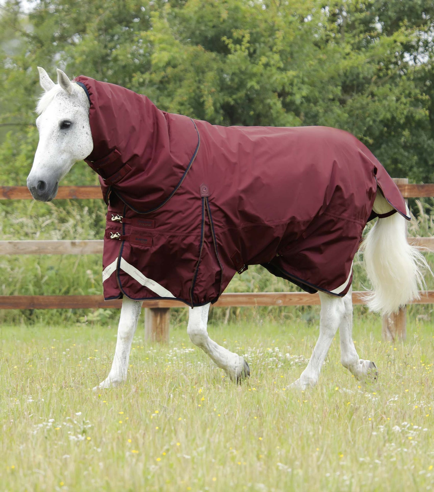 Description:Buster 400g Turnout Rug with Snug-Fit Neck Cover_Colour:Burgundy_Position:1