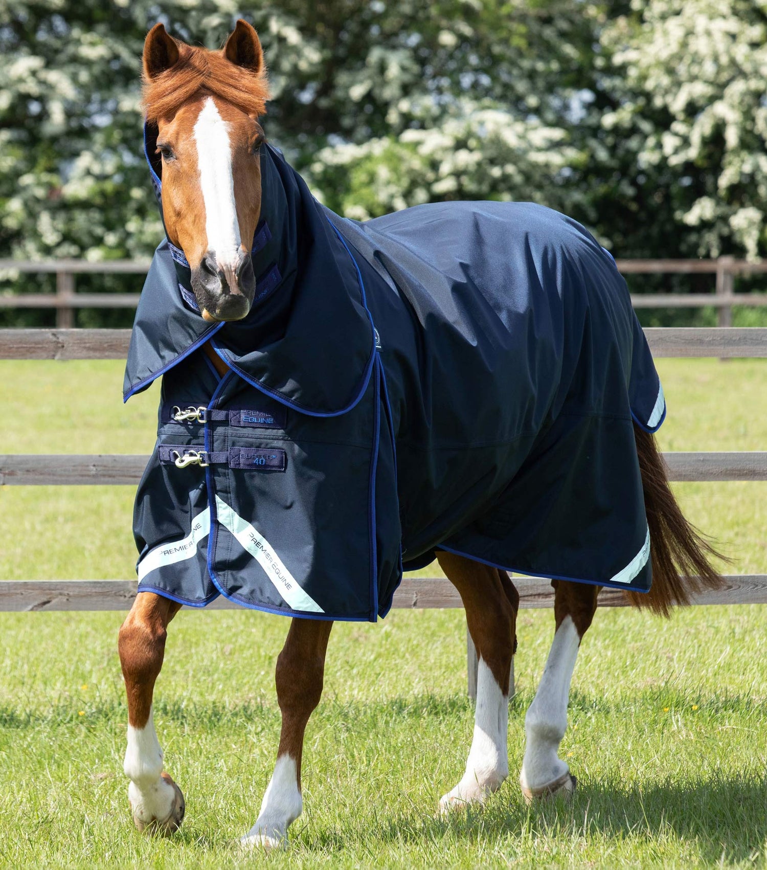 Description:Buster 40g Turnout Rug with Classic Neck Cover_Colour:Navy_Position:1