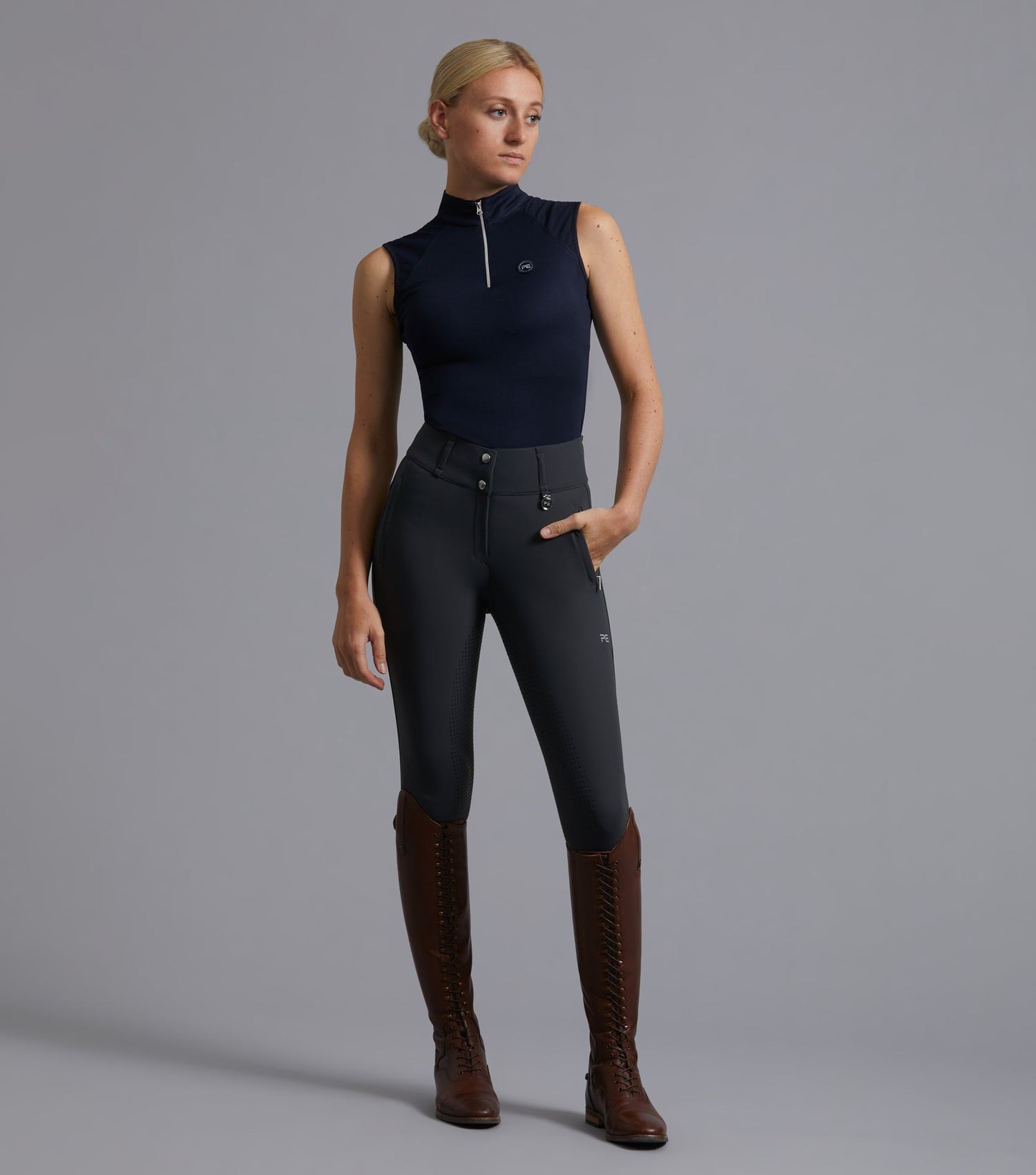 Description:Carapello Ladies Full Seat Gel Riding Breeches_Colour:Anthracite_Position:1