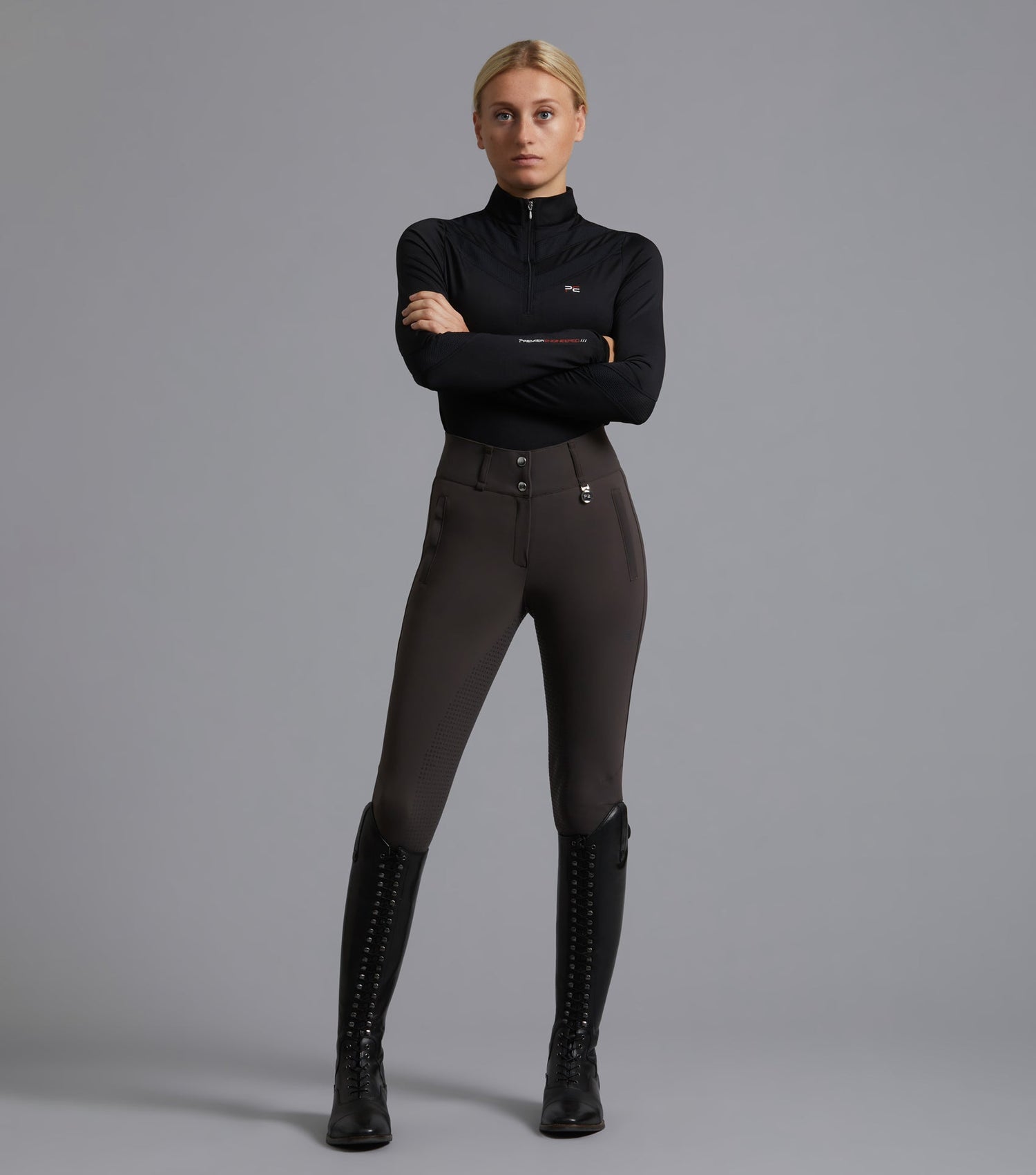 Description:Carapello Ladies Full Seat Gel Riding Breeches_Colour:Liquorice_Position:1