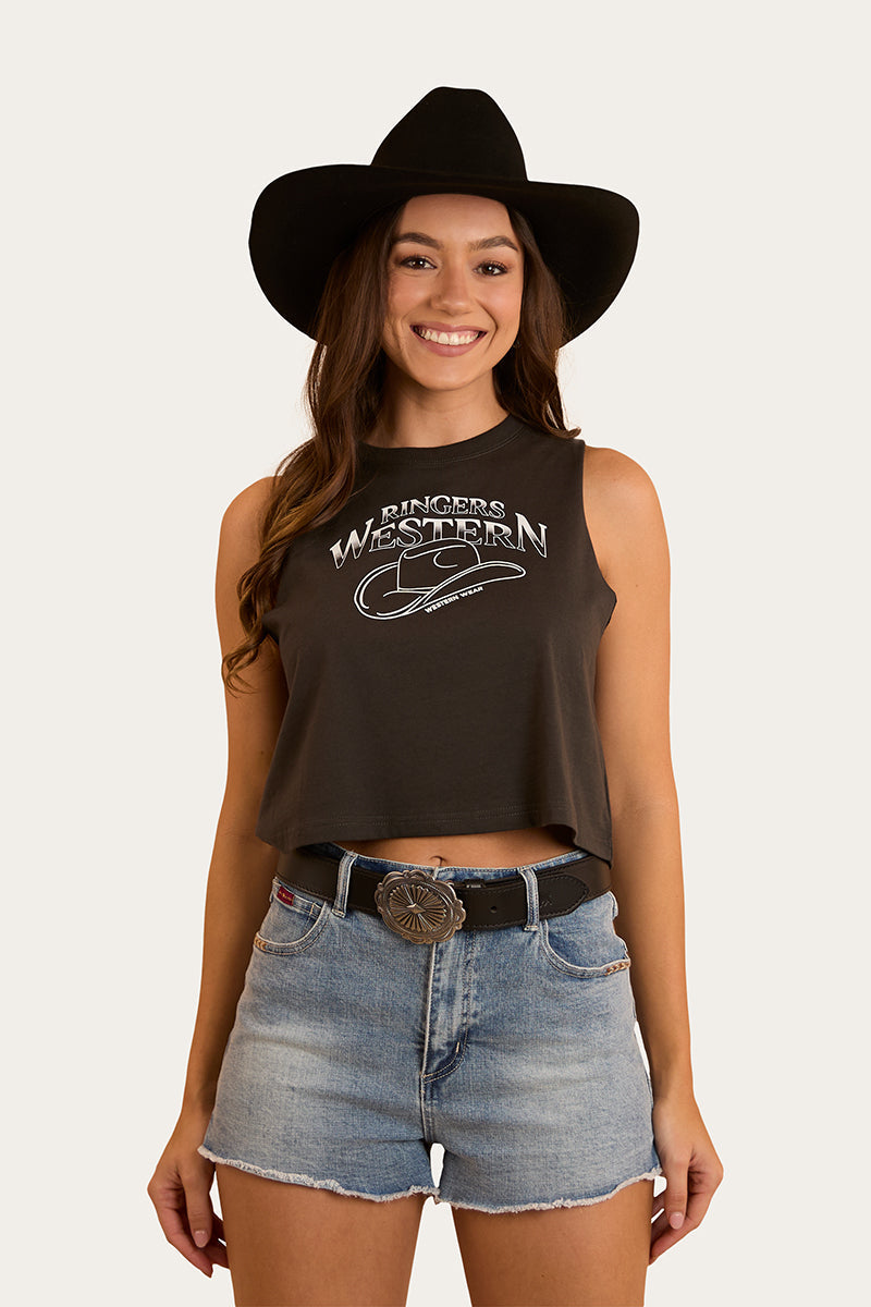 Ringers Western Chasing Cowboys Womens Crop Muscle Tank
