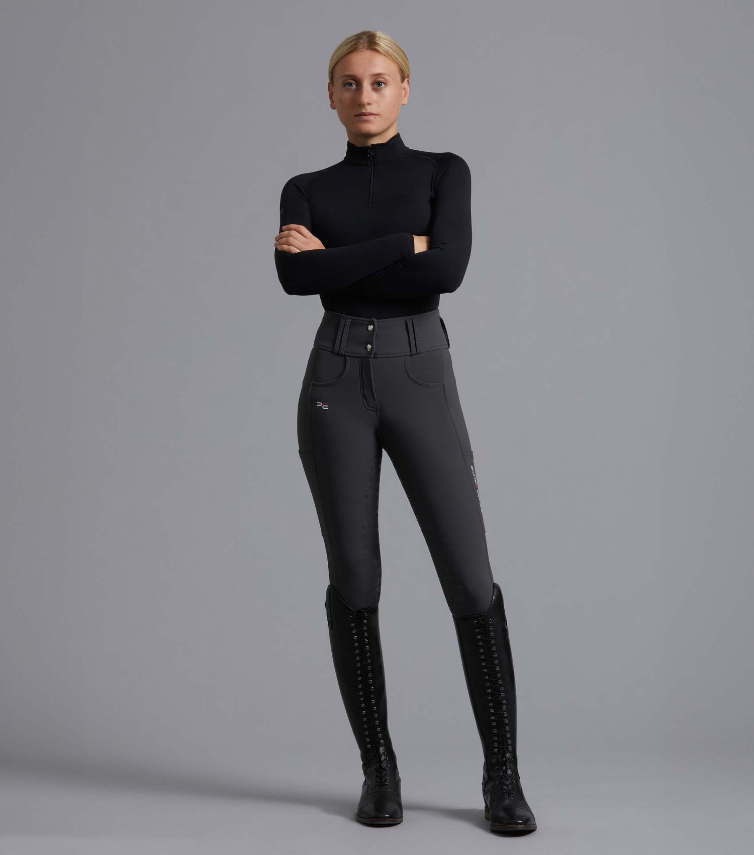 Description:Coco II Ladies Gel Full Seat Riding Breeches_Colour:Anthracite_Position:1