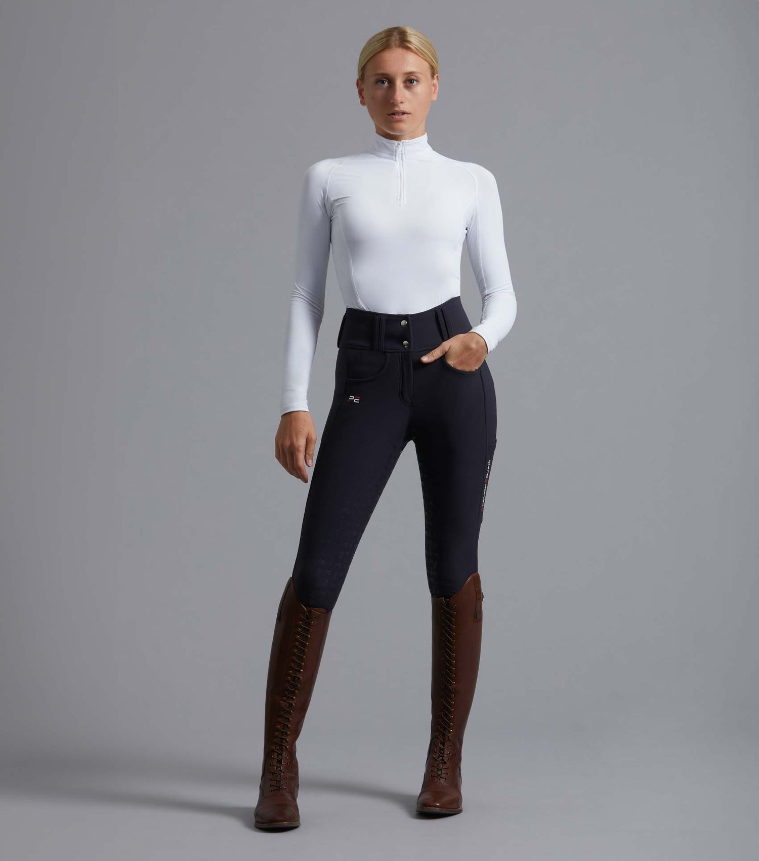 Description:Coco II Ladies Gel Full Seat Riding Breeches_Colour:Navy_Position:1