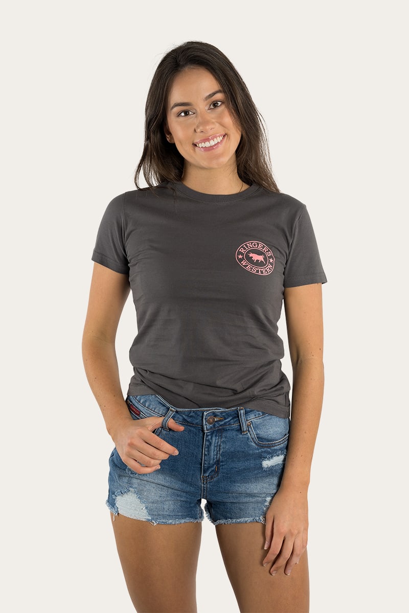 Ringers Western 
Signature Bull Womens Classic Fit T-Shirt - Vintage Black/Strawberry