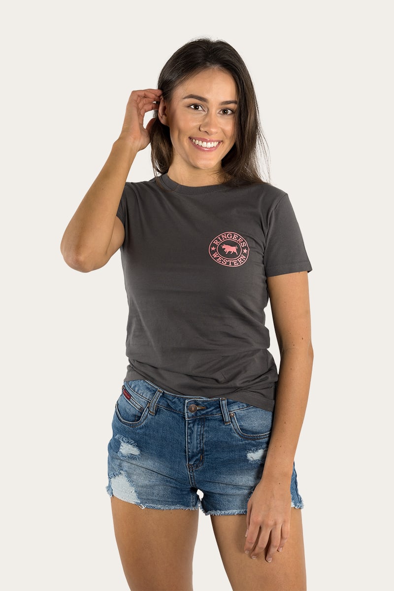 Ringers Western 
Signature Bull Womens Classic Fit T-Shirt - Vintage Black/Strawberry