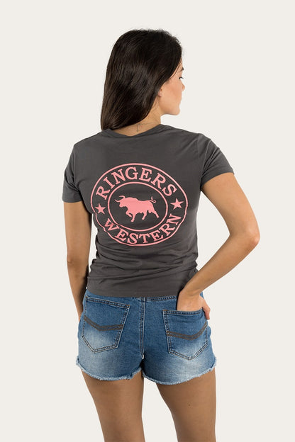 Ringers Western 
Signature Bull Womens Classic Fit T-Shirt - Vintage Black/Strawberry