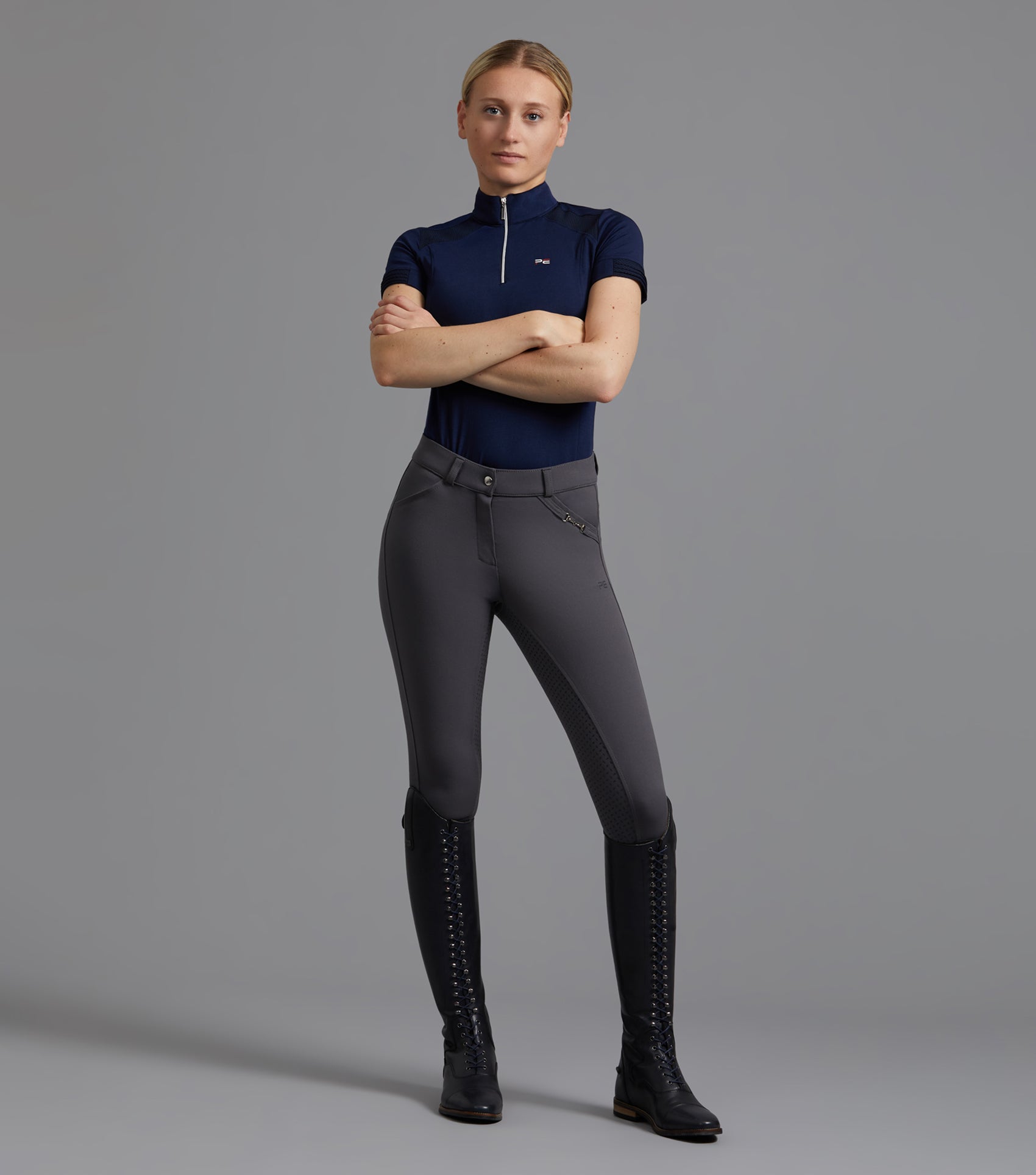 Description:Delta Ladies Full Seat Gel Riding Breeches_Colour:Anthracite_Position:1