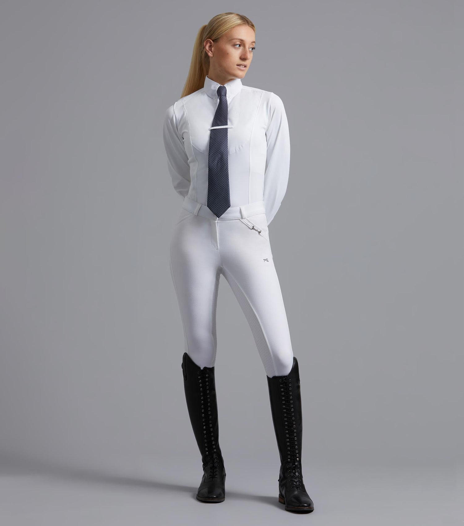 Description:Delta Ladies Full Seat Gel Competition Riding Breeches_Colour:White_Position:1