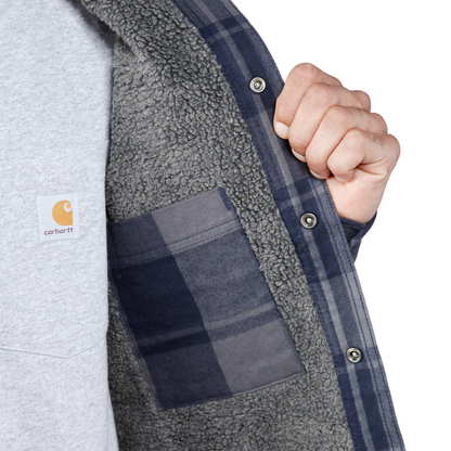 Carhartt Relaxed Fit Heavyweight Flannel Sherpa Lined Shirt Jac - Navy back