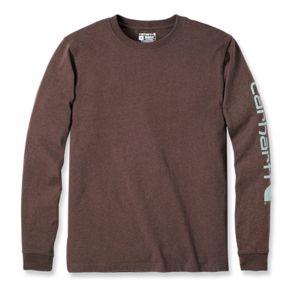 Carhartt Mens Relaxed Fit Long Sleeve T-Shirt With Sleeve Logo - Mocha Heather