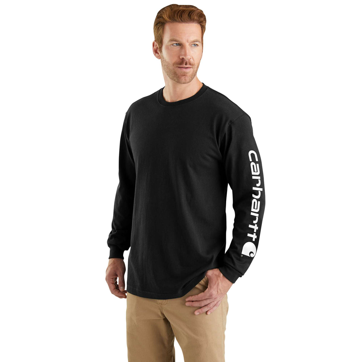 Carhartt Mens Relaxed Fit Long Sleeve T-Shirt With Sleeve Logo - Black