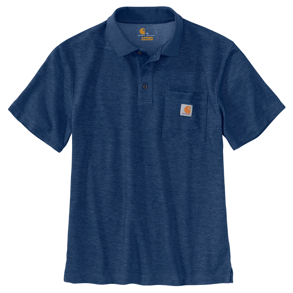 Carhartt Pique-Knit Contractors Pocket Polo Dark Cobalt Blue Heather 413