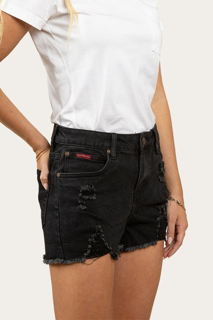 Ringers Western Jessie Womens Mid Rise Ripped Denim Short