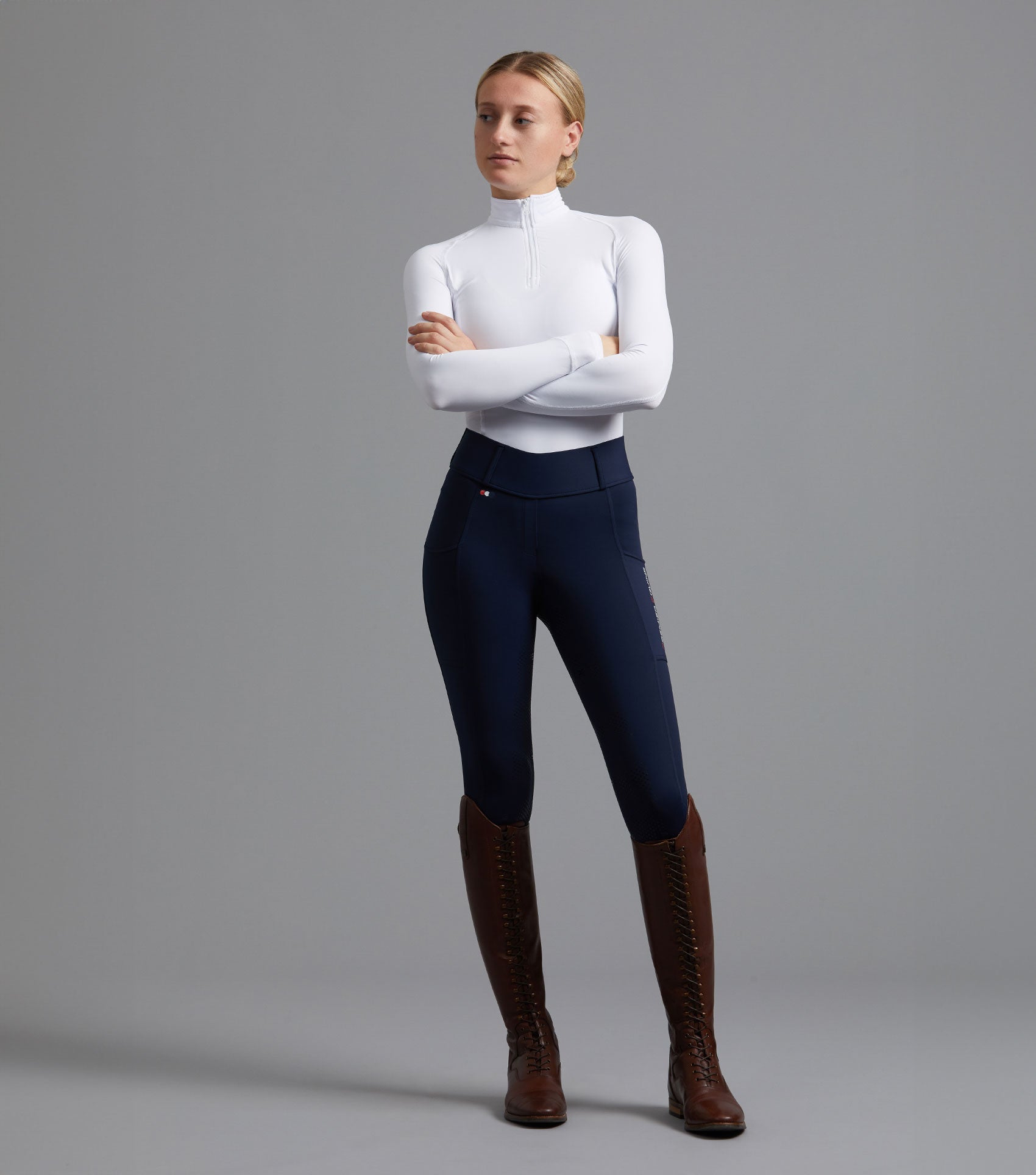 Description:Mirillo Ladies Full Seat Gel Riding Tights_Colour:Navy_Position:1