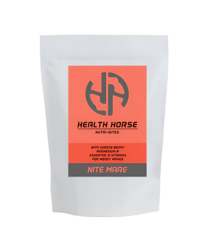 Health Horse Nite Mare supplement package on a beige background