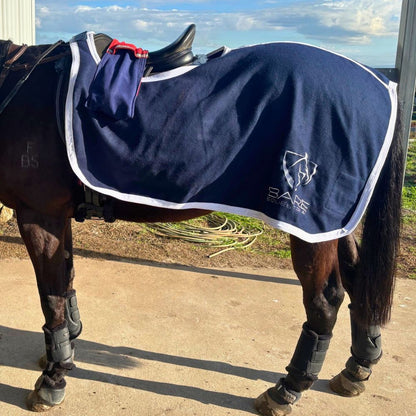 BARE Equestrian Bespoke Australian Made Woollen Quarter Sheet - Navy with White binding