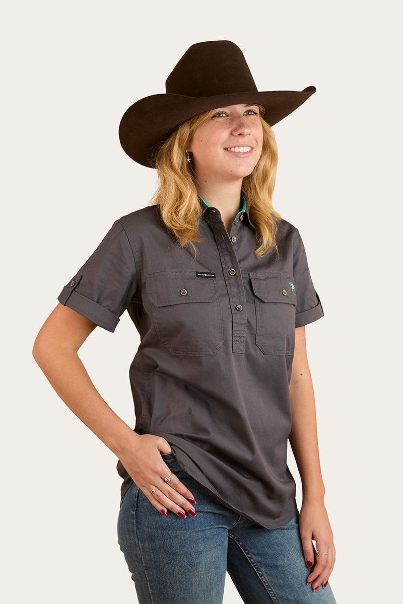 Ringers Western Jules Womens Half Button Short Sleeve Work Shirt