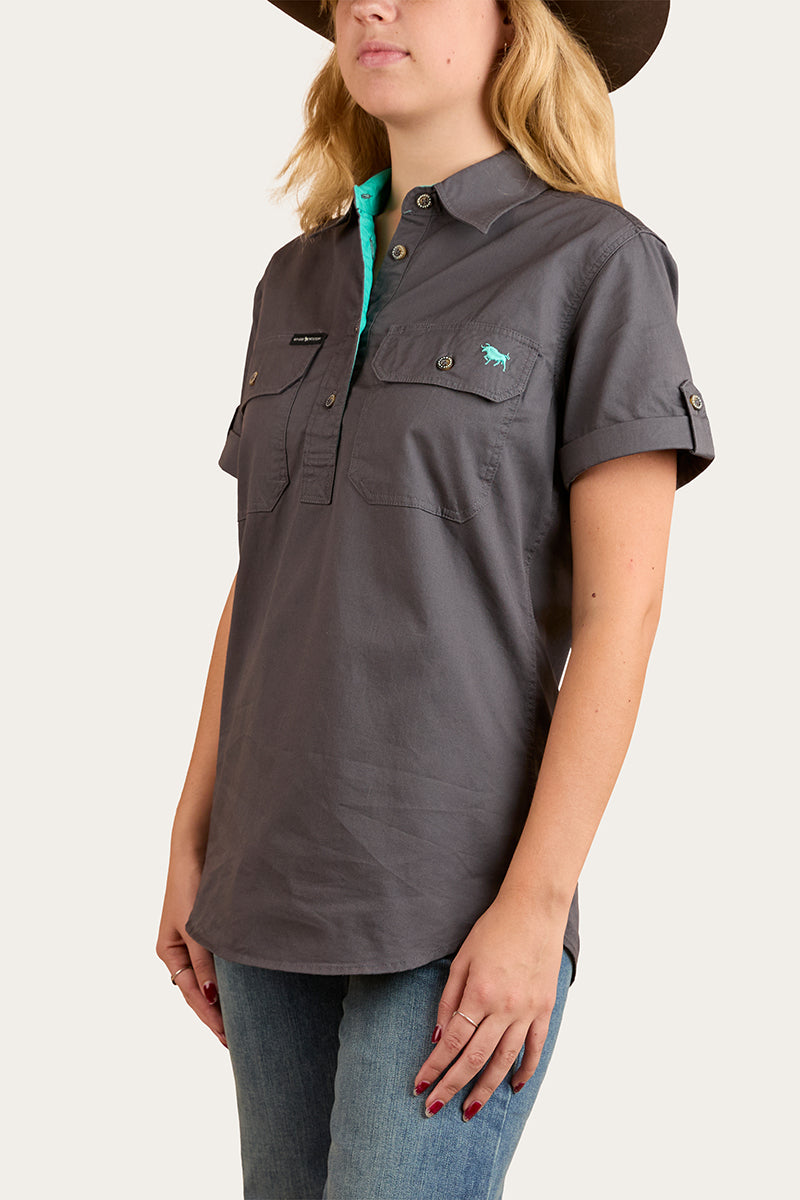 Ringers Western Jules Womens Half Button Short Sleeve Work Shirt