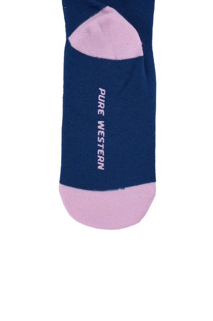 Pure Western Adult Crew Socks Navy/Pink