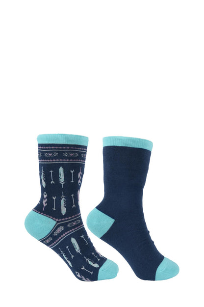 Pure Western Adult Crew Socks Navy/Turquoise