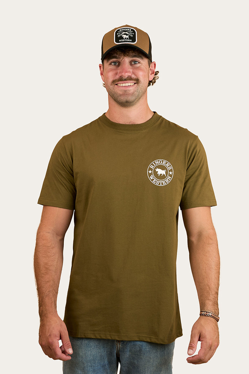 Ringers Western 
Signature Bull Mens Classic Fit T-Shirt - Military Green/White