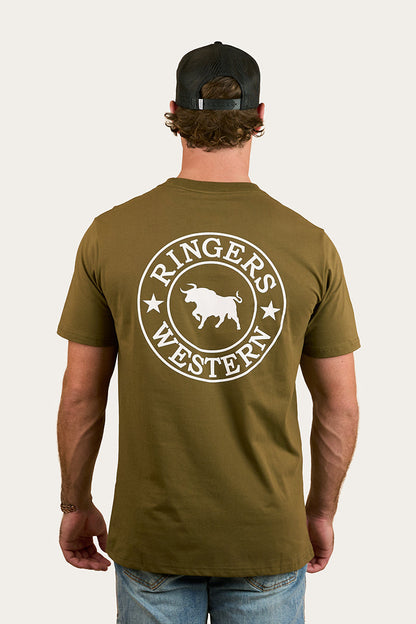Ringers Western 
Signature Bull Mens Classic Fit T-Shirt - Military Green/White